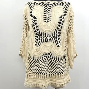 Lilian XL Women's Crochet Short Sleeve Open Knit Sweater Cream